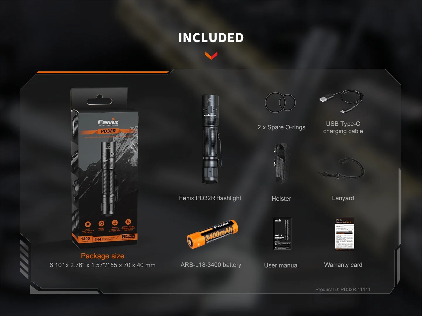 Fenix PD32R 1400 Lumens 347 meters IP68 Flashlight
