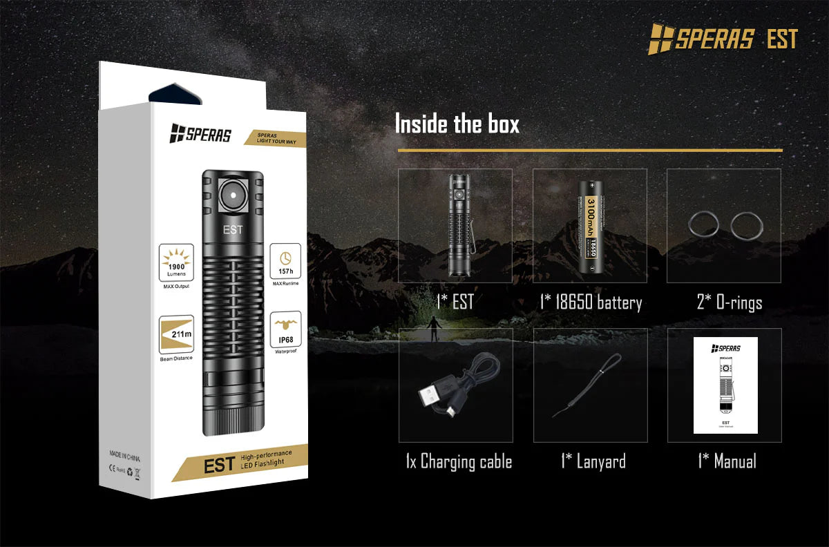 SPERAS EST 1900lm 211m USB-C Rechargeable Tactical Flashlight 愛維斯 照明
