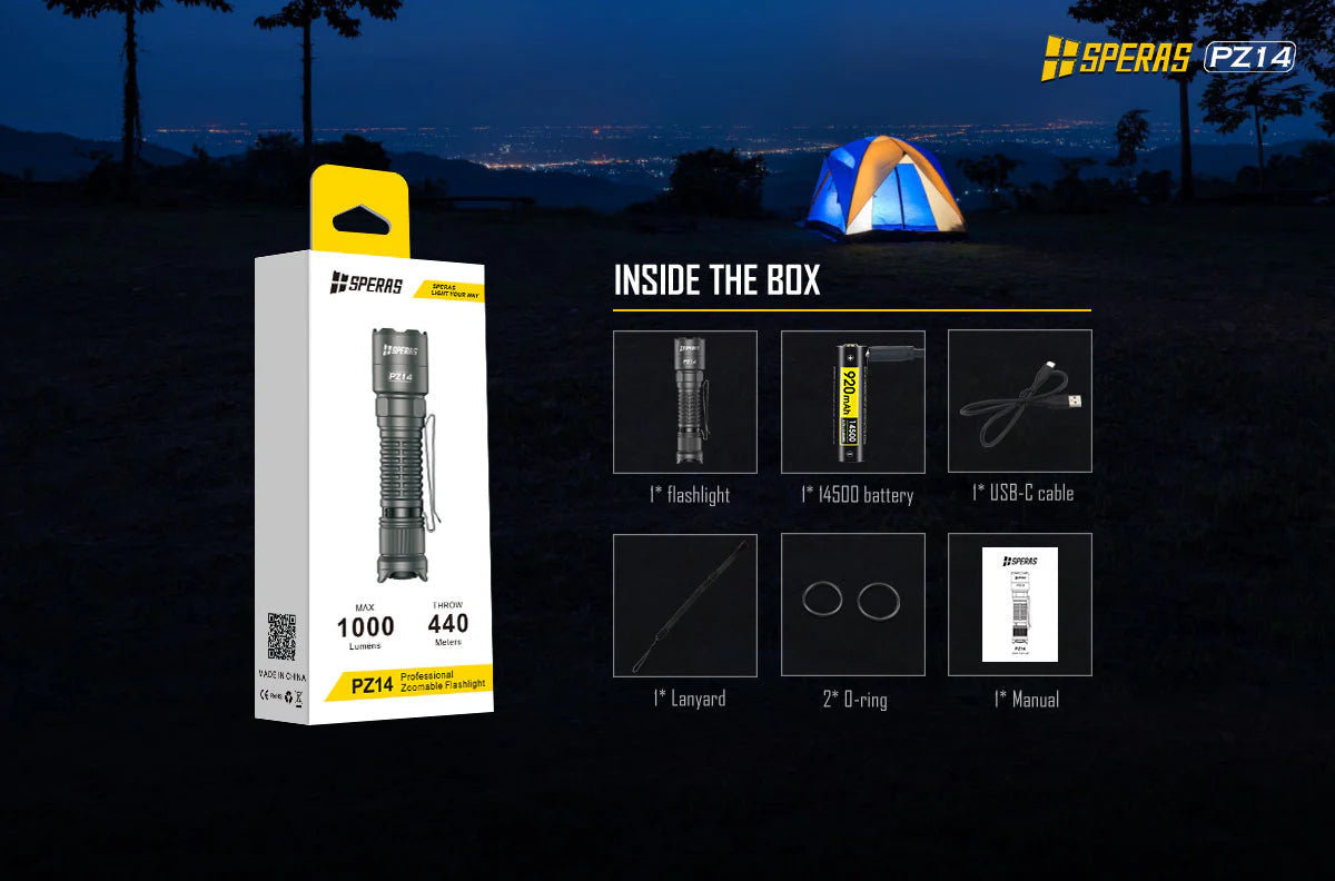 SPERAS PZ14 Zoomable EDC Tactical Hunting Outdoor Flashlight 1000lm 440m 愛維斯 照明