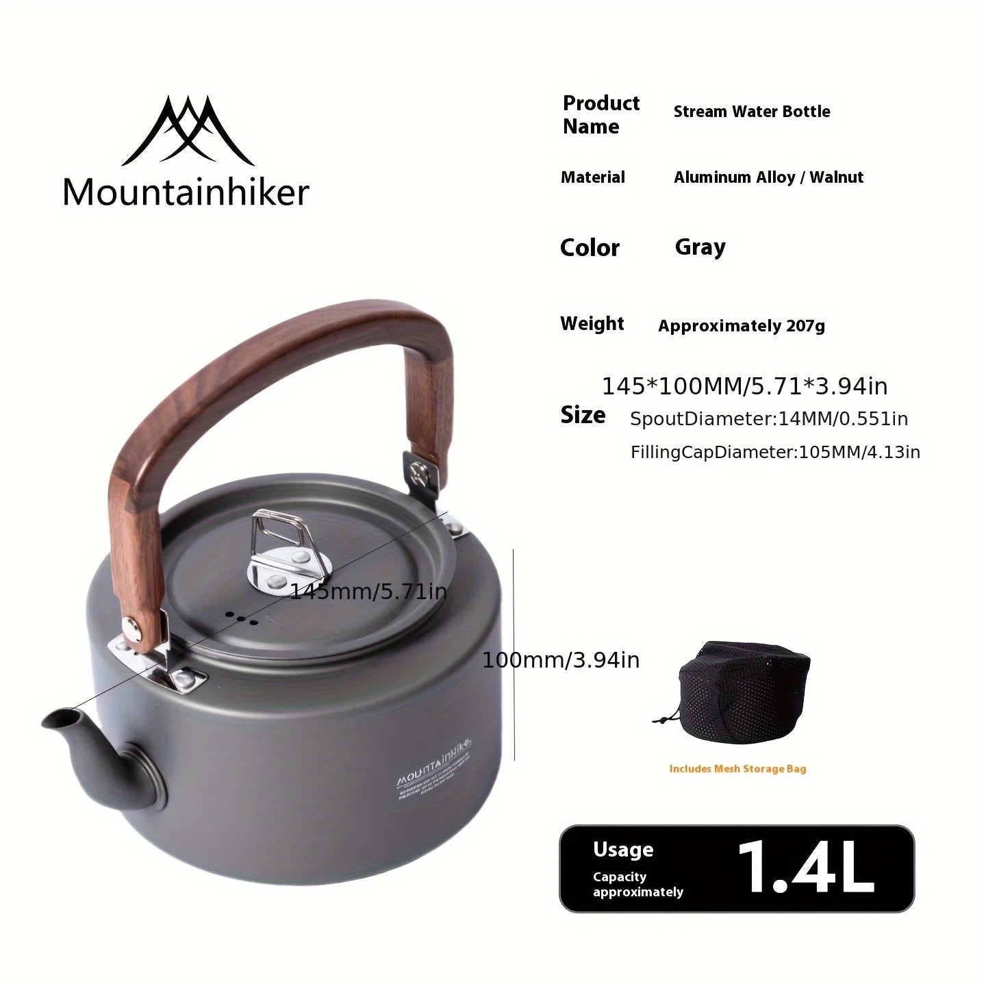 Heavy-Duty Aluminum Camping Tea Kettle — Lightweight Portable Outdoor Kettle with Wooden Handle Elvis Store