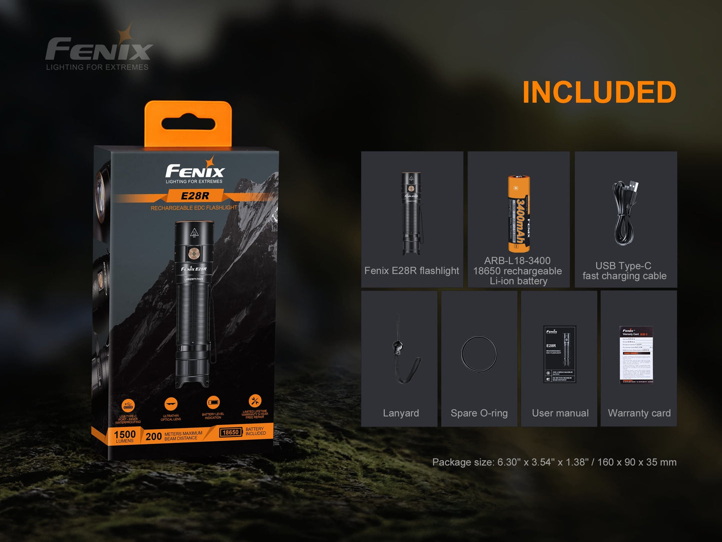 FENIX E28R EDC充電小直筒 1500 流明 Torch 手電筒 愛維斯 照明