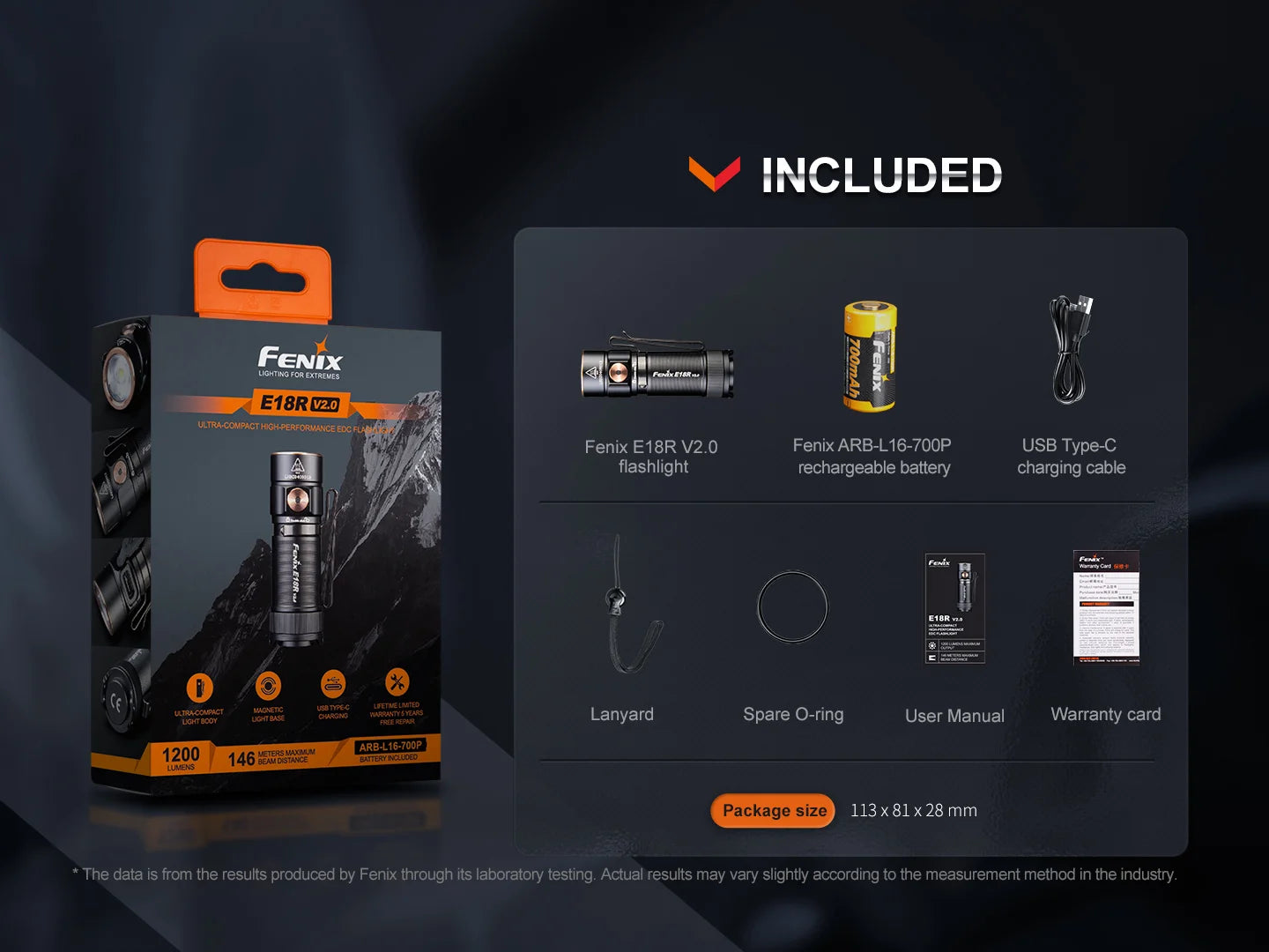 FENIX E18R V2.0 Flashlight Torch 1200 Lumens 146 Meters IP68 Flashlight 