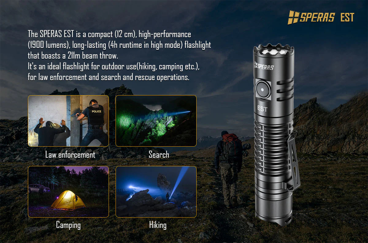 SPERAS EST 1900lm 211m USB-C Rechargeable Tactical Flashlight 愛維斯 照明