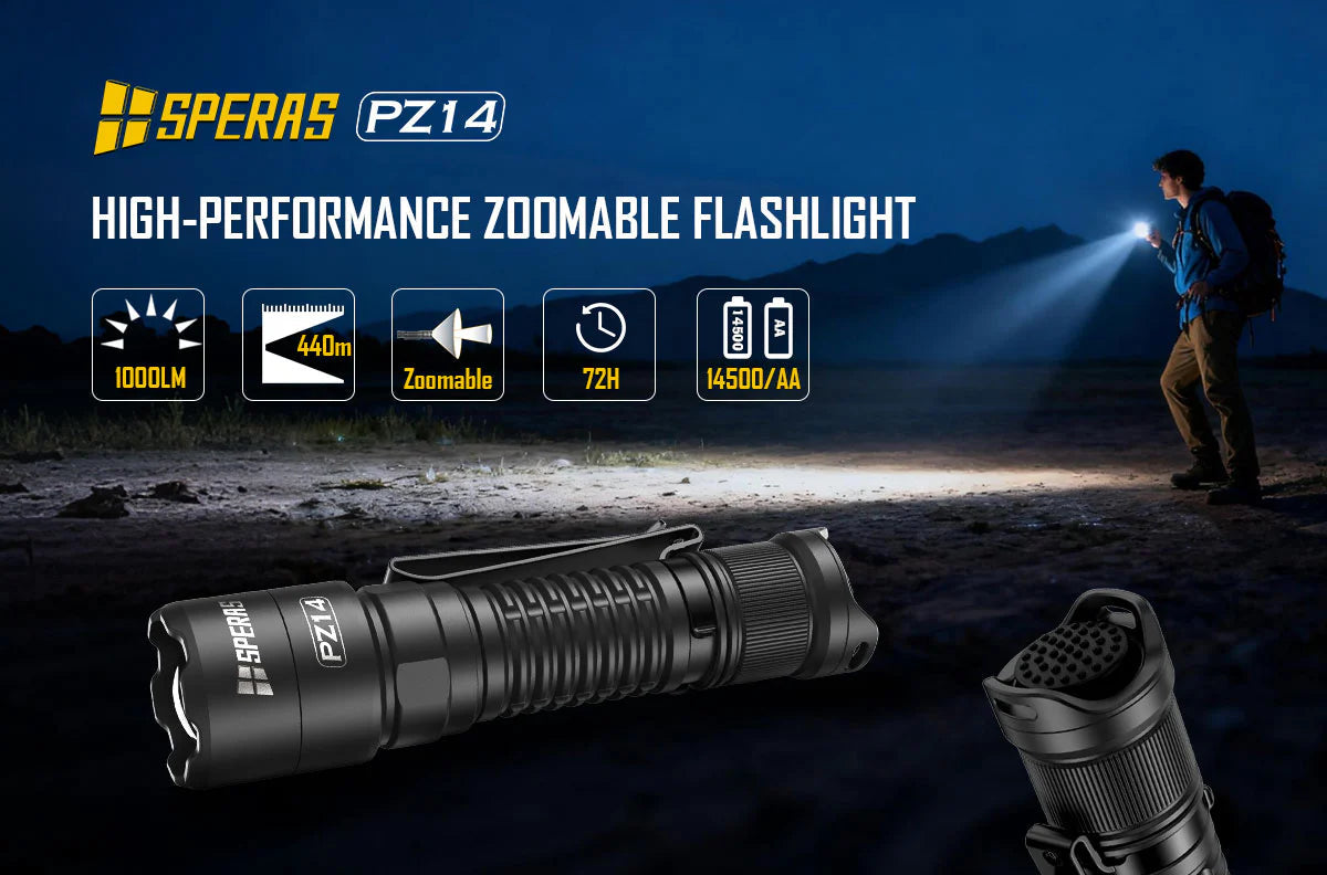 SPERAS PZ14 Zoomable EDC Tactical Hunting Outdoor Flashlight 1000lm 440m 愛維斯 照明