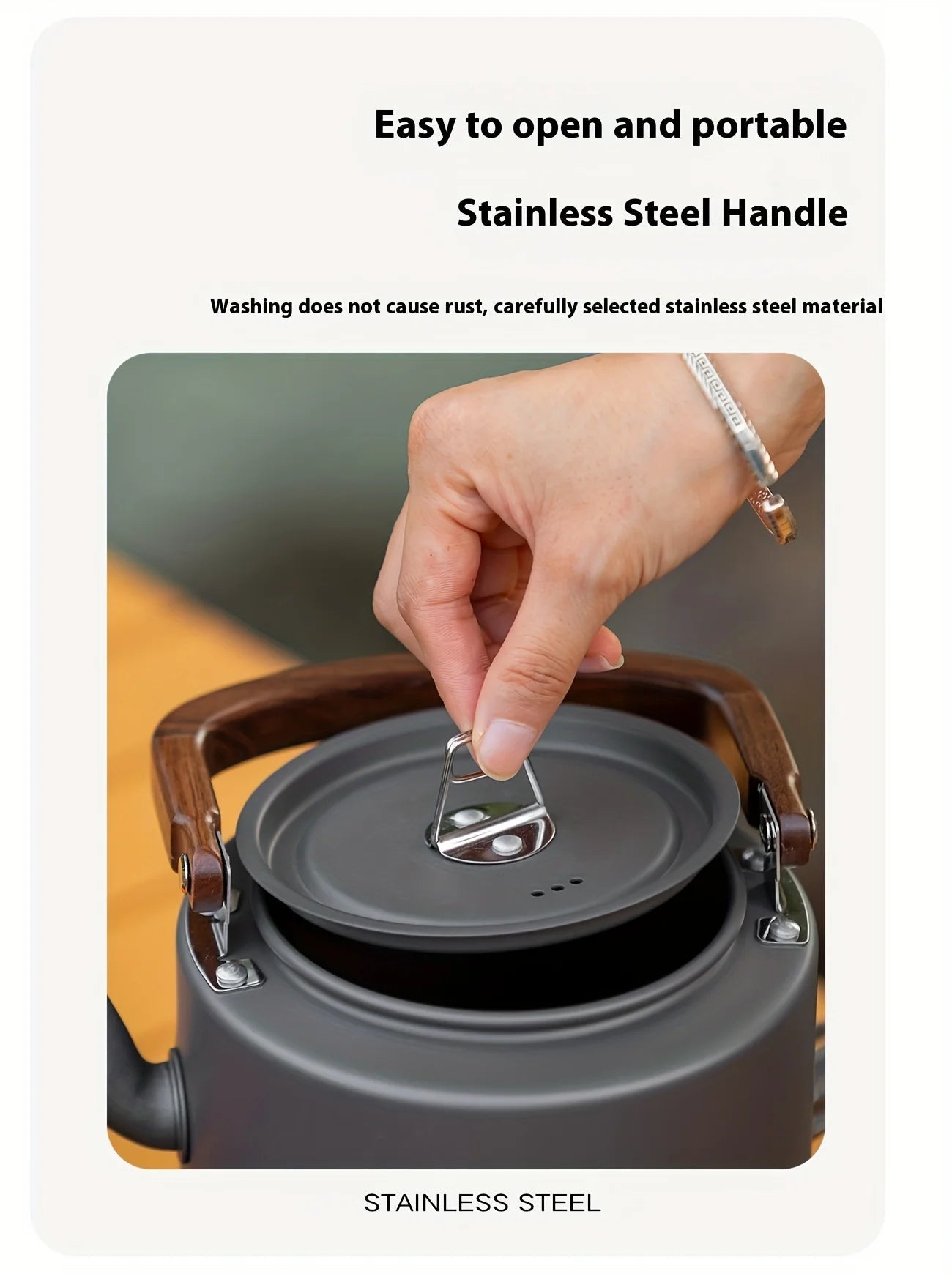 Heavy-Duty Aluminum Camping Tea Kettle — Lightweight Portable Outdoor Kettle with Wooden Handle Elvis Store