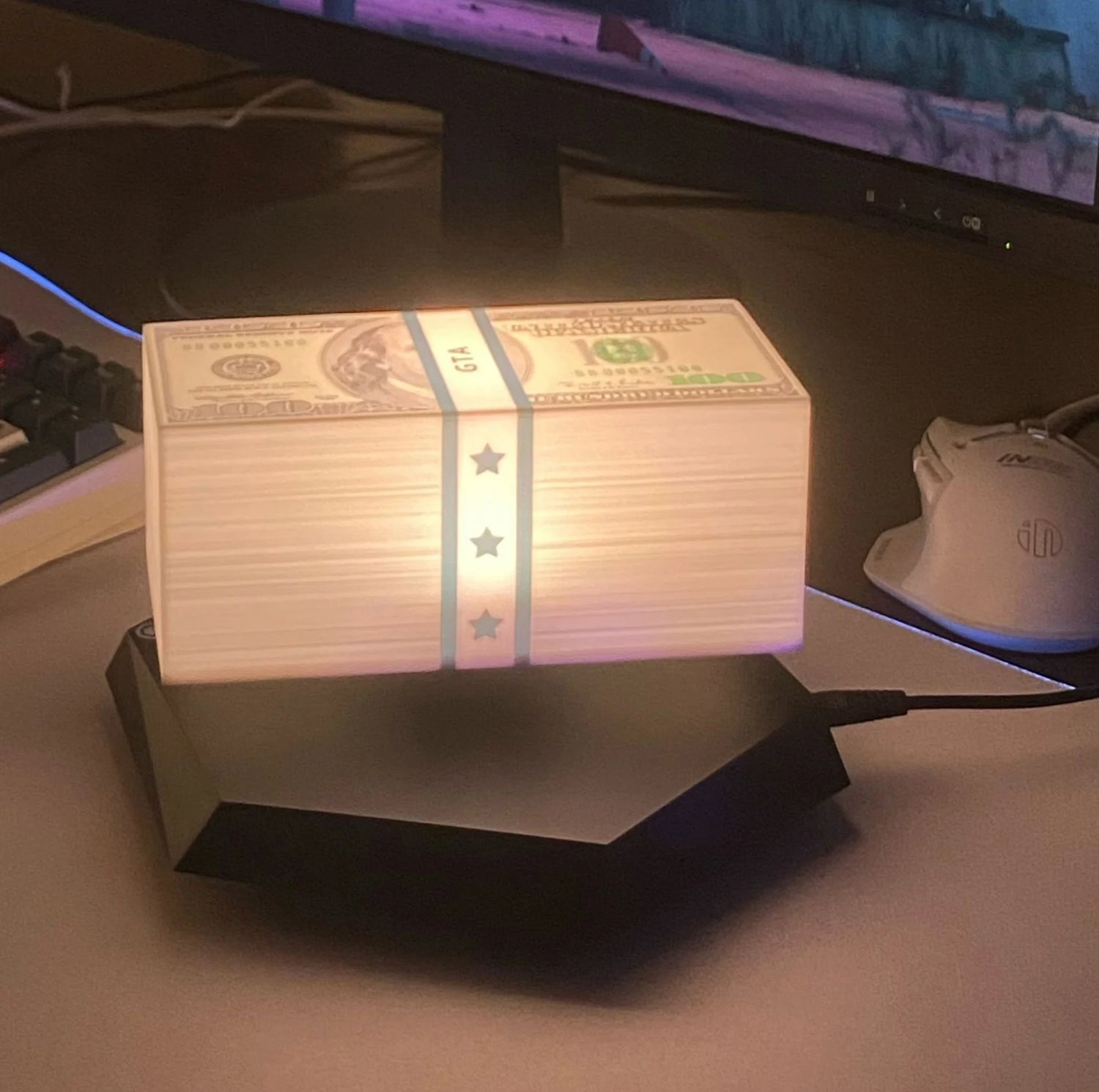 Magnetic Levitating Dollar LED Night Light GTA Money Floating Rotating Lamp Gift Elvis Store