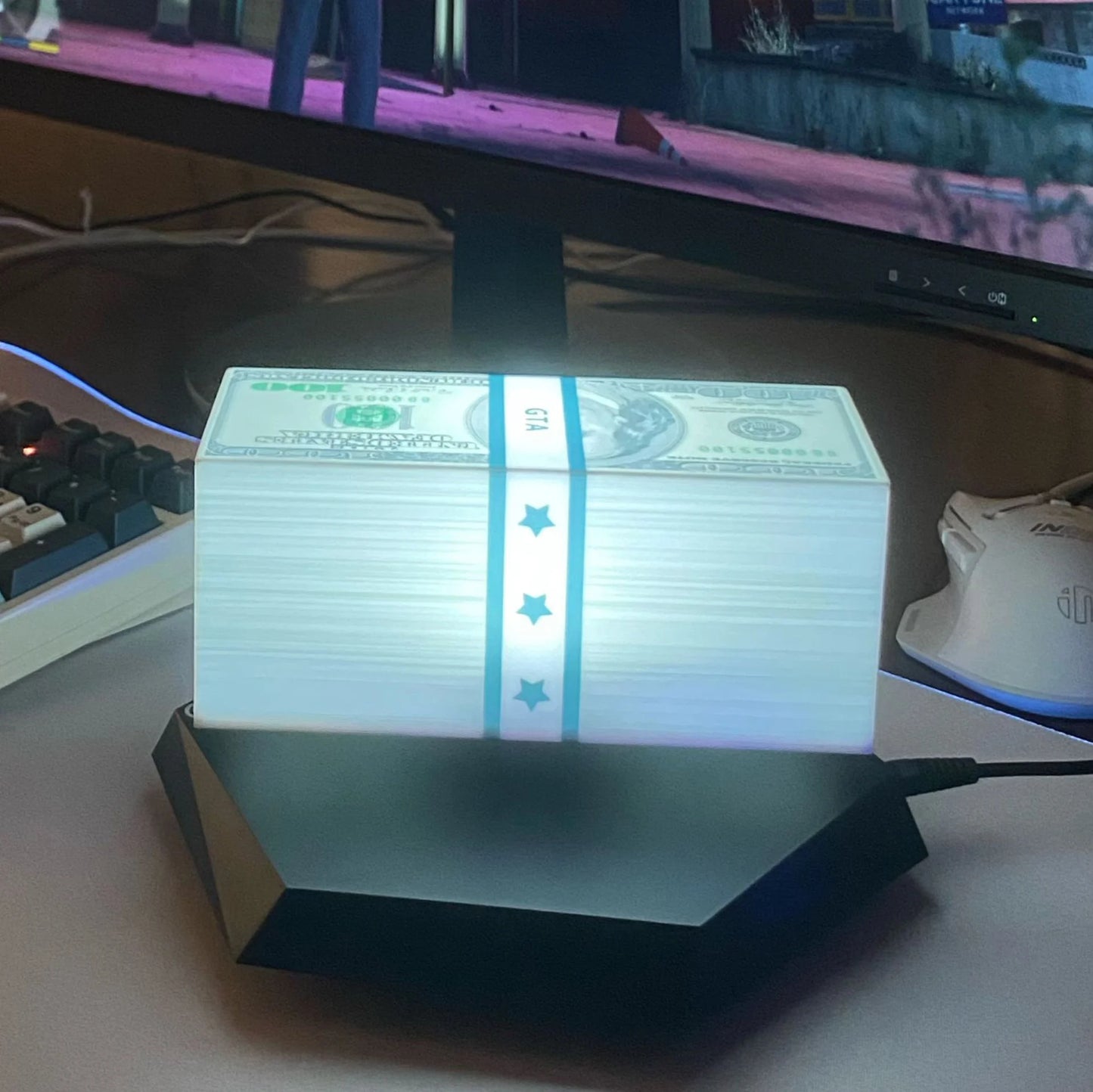 Magnetic Levitating Dollar LED Night Light GTA Money Floating Rotating Lamp Gift Elvis Store