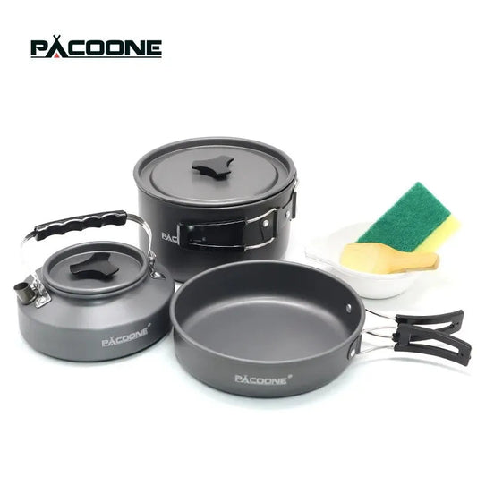 PACOONE Camping Cookware Set – Portable Outdoor Cooking Kit with Pot, Kettle and Pan for Hiking & Picnic Elvis Store