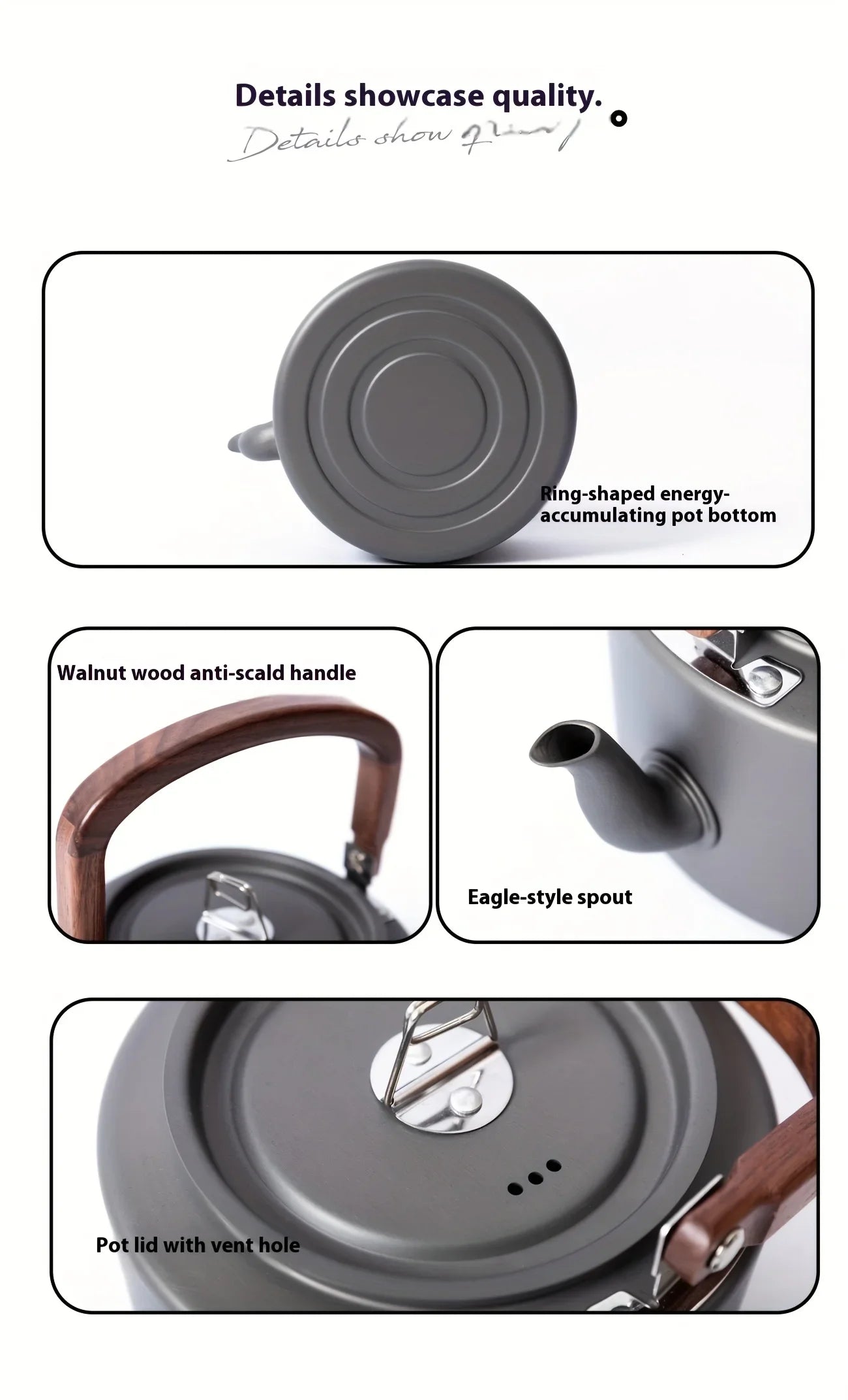 Heavy-Duty Aluminum Camping Tea Kettle — Lightweight Portable Outdoor Kettle with Wooden Handle Elvis Store