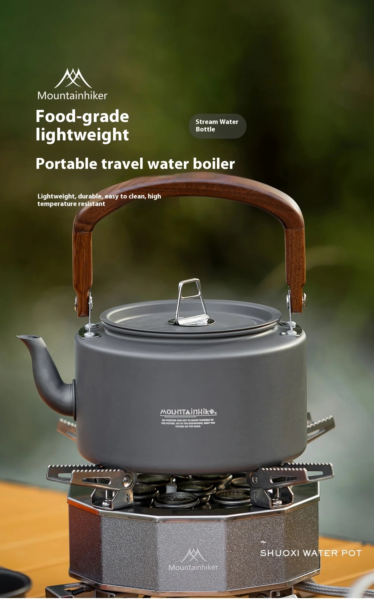 Heavy-Duty Aluminum Camping Tea Kettle — Lightweight Portable Outdoor Kettle with Wooden Handle Elvis Store