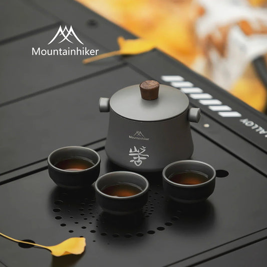 Portable Outdoor Camping Tea Kettle Set – Aluminum Alloy Teapot + 3 Teacups | Lightweight Hiking & Travel Cookware Elvis Store