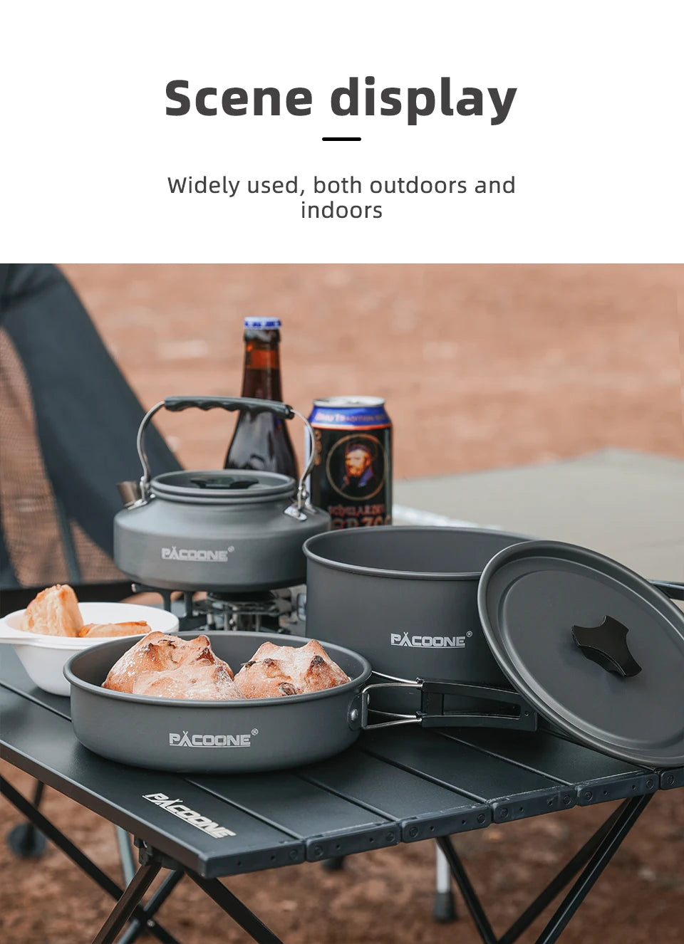 PACOONE Camping Cookware Set – Portable Outdoor Cooking Kit with Pot, Kettle and Pan for Hiking & Picnic
