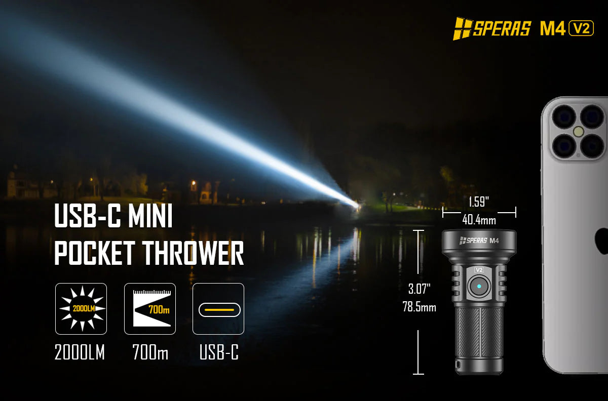 SPERAS M4 Compact Type-C Rechargeable EDC Flashlight 2000lm 700m 愛維斯 照明