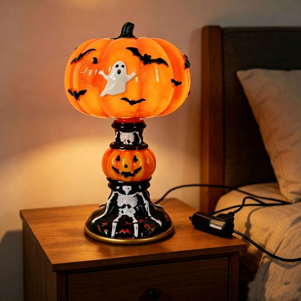 Halloween Pumpkin Resin Table Lamp – Cute Cartoon Pumpkin Decor, American Country Style Holiday Decoration Elvis Store