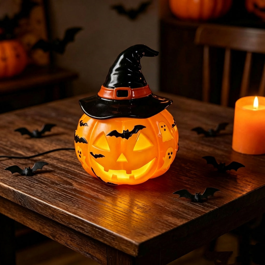 Halloween Pumpkin Resin Table Lamp – Cute Cartoon Pumpkin Decor, American Country Style Holiday Decoration Elvis Store