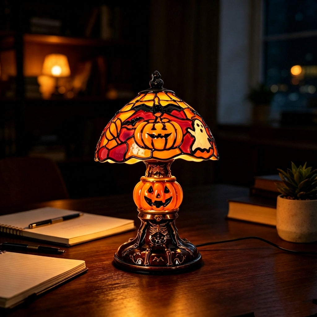 Halloween Pumpkin Resin Table Lamp – Cute Cartoon Pumpkin Decor, American Country Style Holiday Decoration Elvis Store