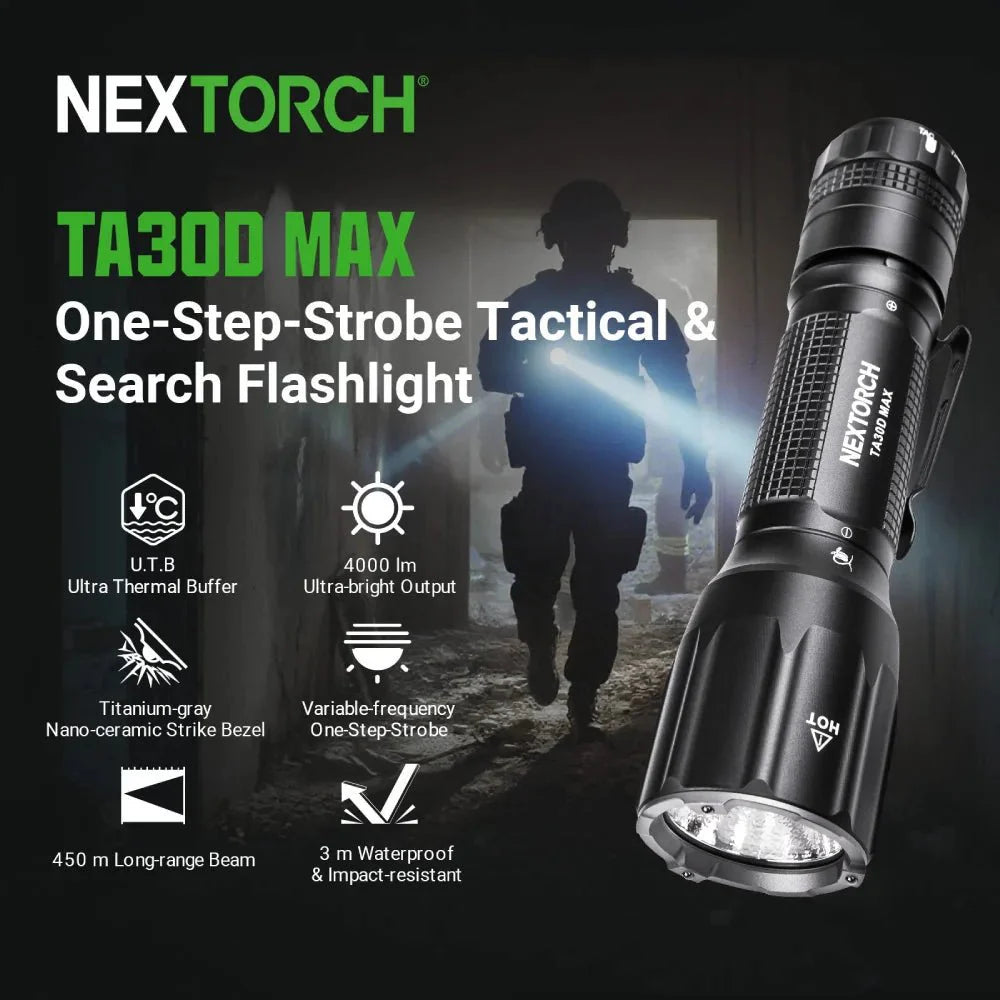 NEXTORCH TA30D MAX One-Step-Strobe Tactical & Search Flashlight - 4000 Lumens Elvis Store