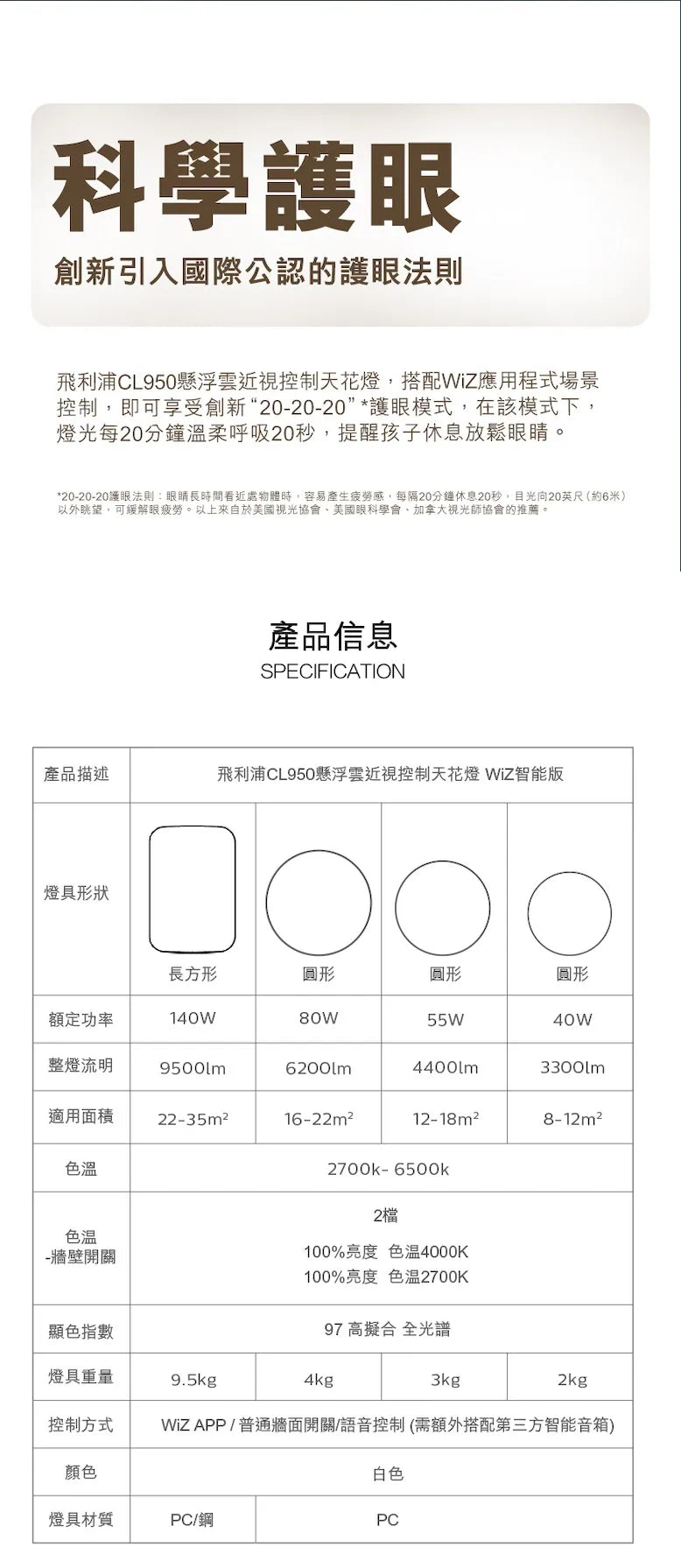 CL950 懸浮雲 Wi-Fi 近視控制天花燈 (140W) Philips