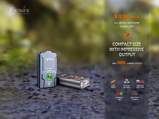 Fenix ​​E03R V2.0 500 Lumen Type-C Flashlight with 400mAh Lithium Polymer Battery