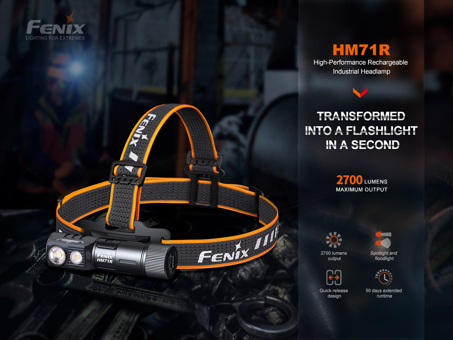 Fenix HM71R 高性能功能工業頭燈 2700流明 5000mAh 230米 電筒 愛維斯 照明